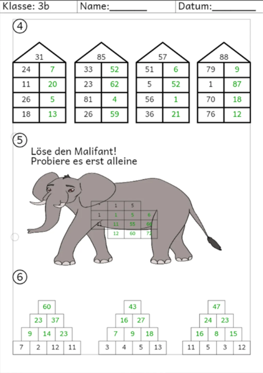 Arbeitsblatt Mathematik